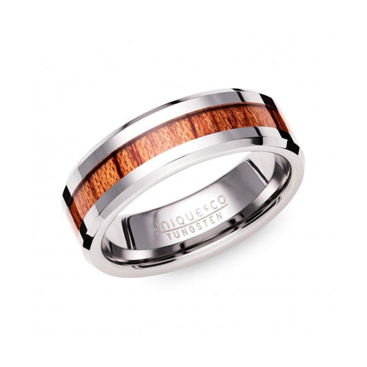 Tungsten Carbide Wood Inlay 7mm Ring Size 60