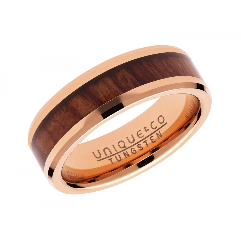 Tungsten Carbide Wood Inlay Rose Plate Ring Size 66