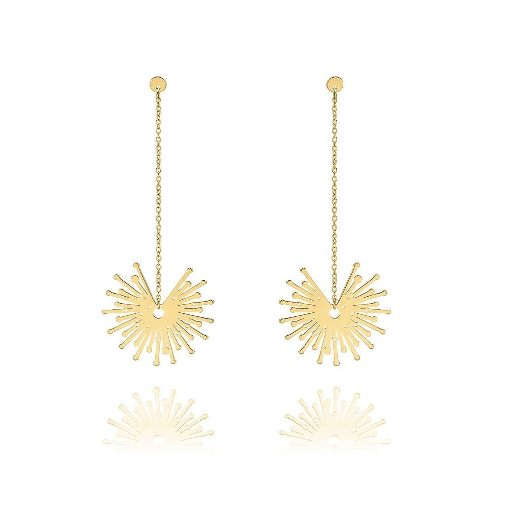 Unique 9ct Yellow Gold Sunburst Drop Earrings