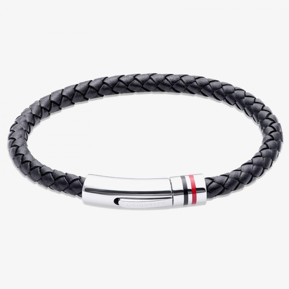 Unique Black Leather Gents Bracelet 21cm