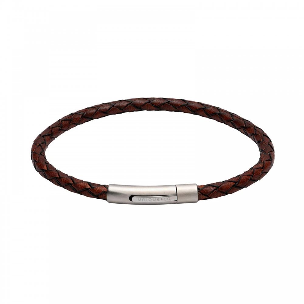 Unique Dark Brown Leather Steel Clasp Bracelet