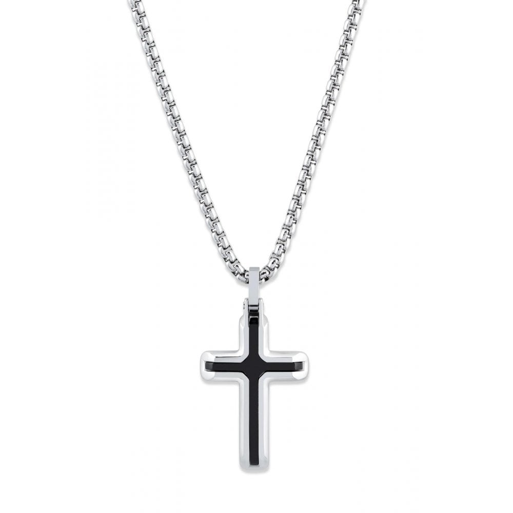 Unique S/Steel Black Plated Cross Pendant & Chain