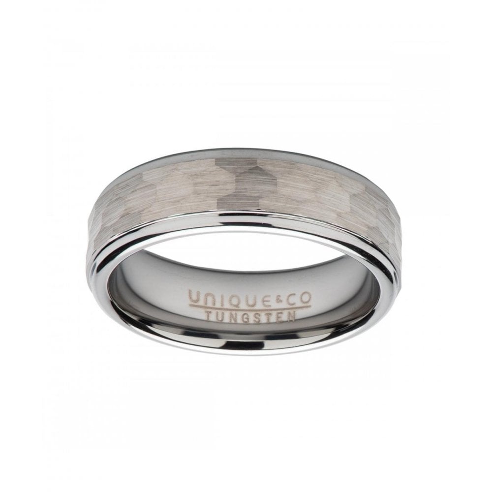 Unique Tungsten Carbide Hammered 7mm Ring Size 62