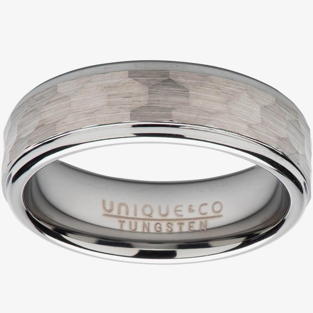 Unique Tungsten Hammered 7mm Ring