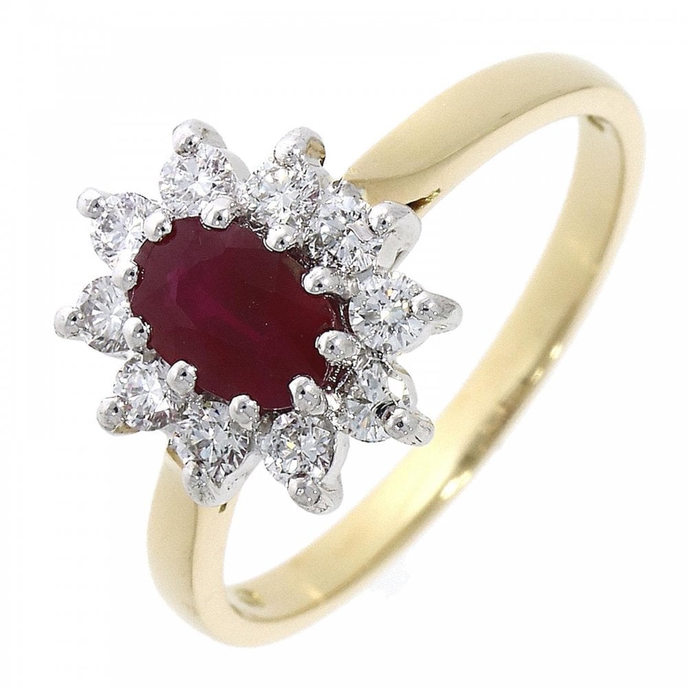 18ct Gold Ruby & Diamond Oval Cluster Ring