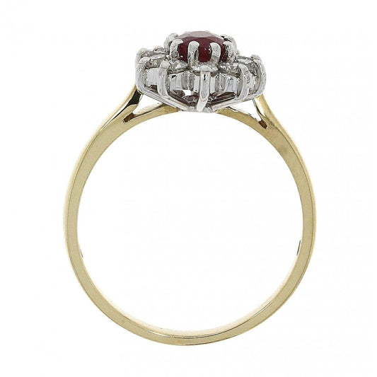 18ct Gold Ruby & Diamond Oval Cluster Ring