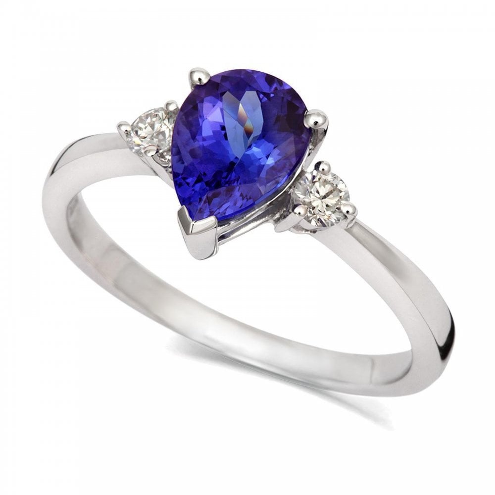 18ct White Gold 3 Stone Tanzanite & Diamond Ring Size N