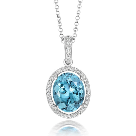 18ct White Gold Aquamarine & Diamond Pendant