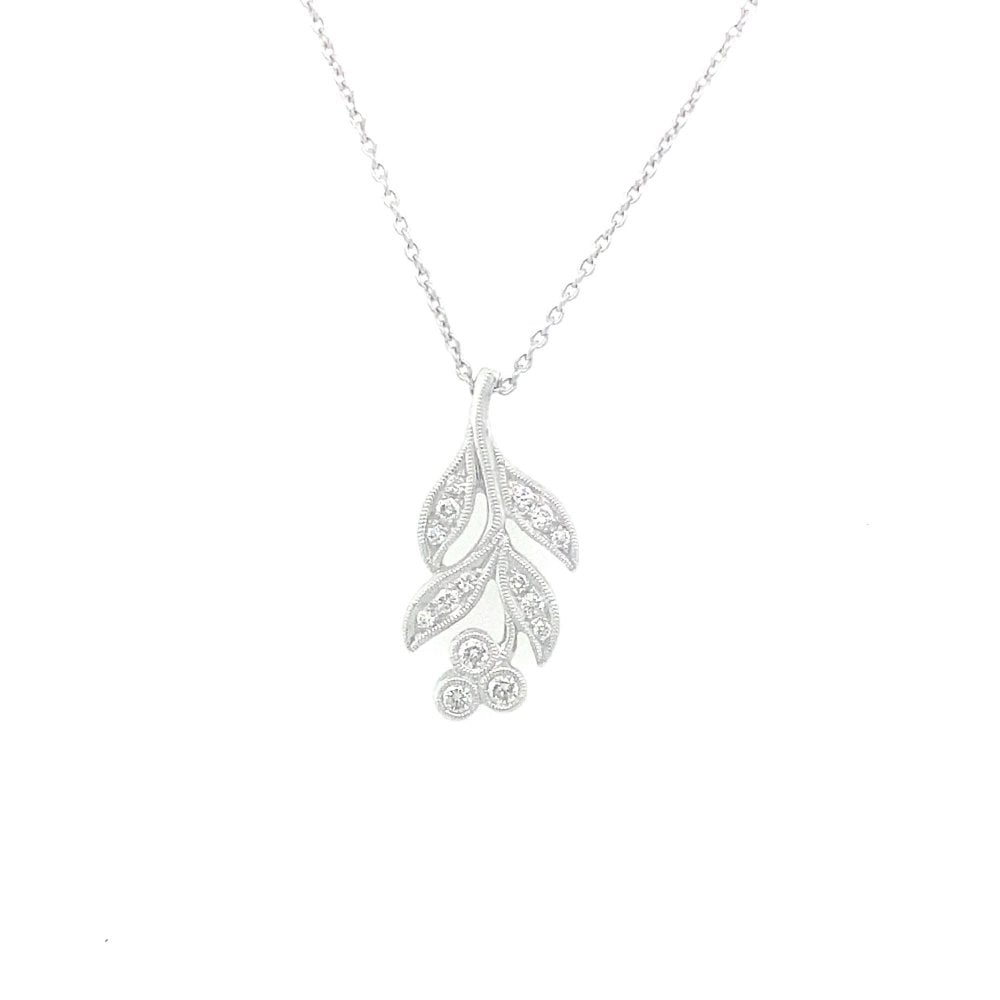 18ct White Gold Cherry Floral Diamond Pendant