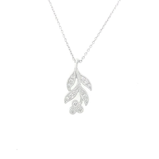 18ct White Gold Cherry Floral Diamond Pendant