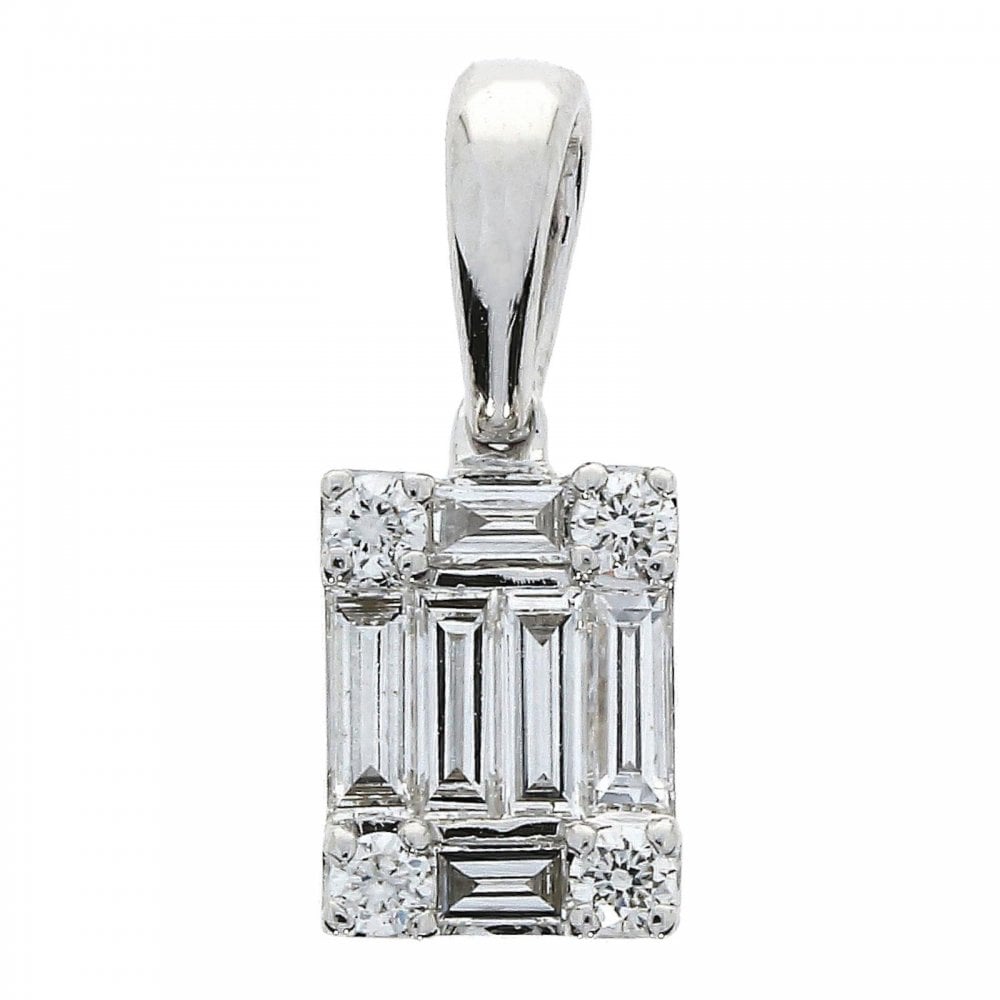 18ct White Gold Diamond Cluster Pendant & Chain