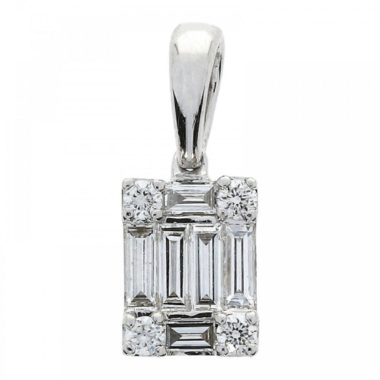 18ct White Gold Diamond Cluster Pendant & Chain