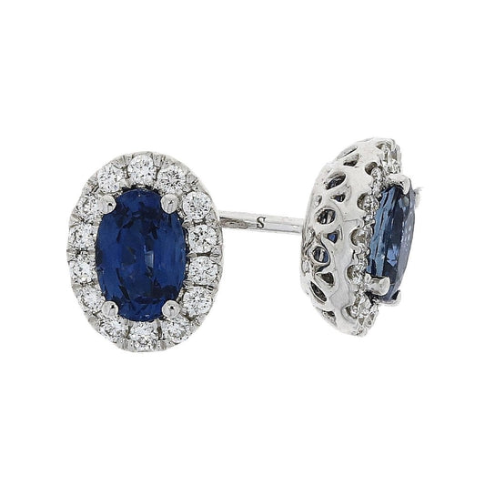 18ct White Gold Oval Sapphire & Diamond Earrings