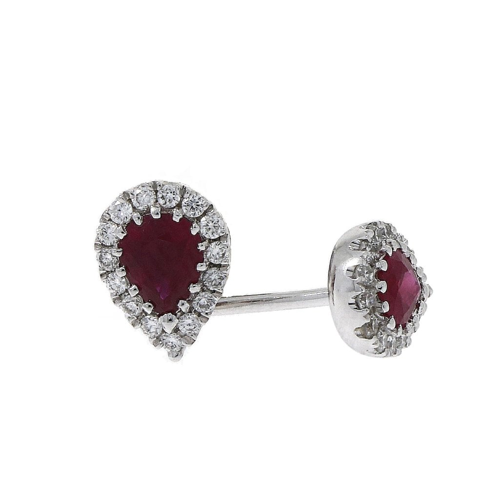 18ct White Gold Pear Cut Ruby & Diamond Earrings