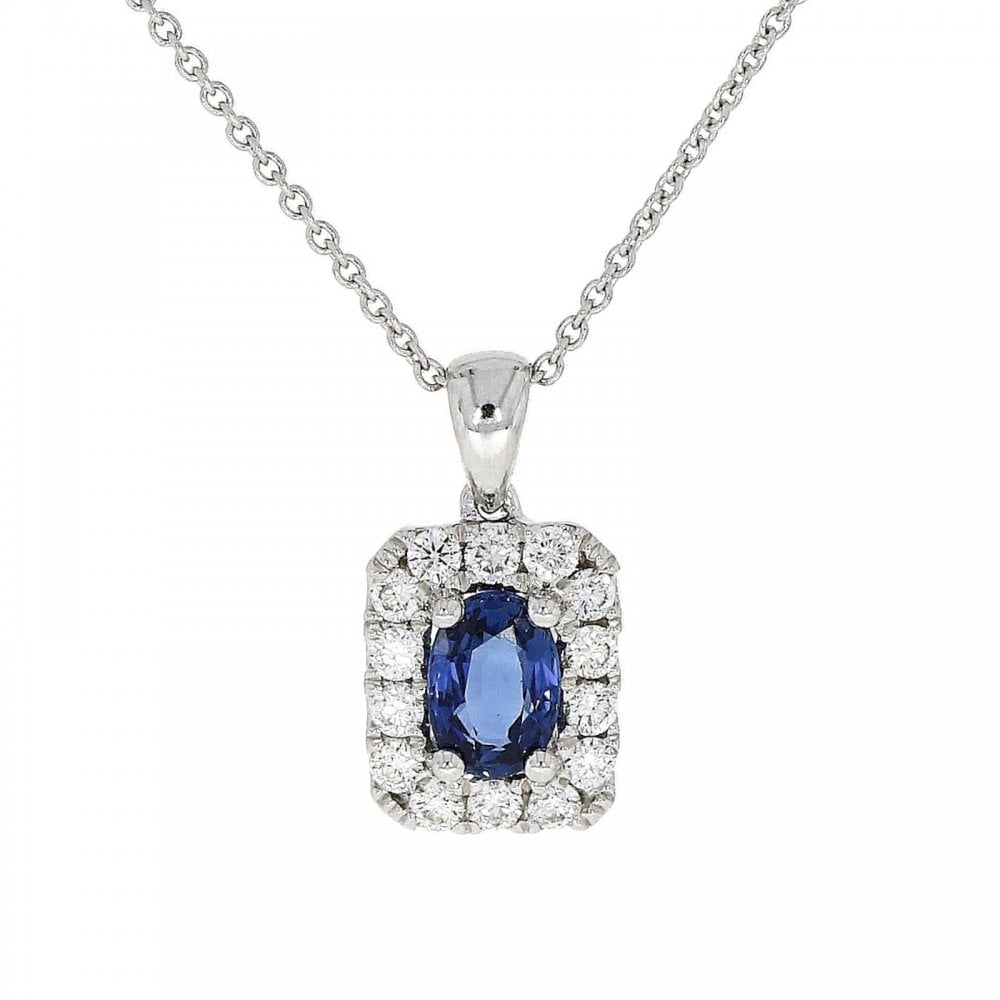18ct White Gold Sapphire & Diamond Cluster Pendant