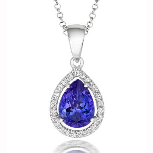 18ct White Gold Tanzanite & Diamond Pendant