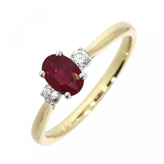 18ct Y Gold Oval Ruby & Diamond Ring Size M 1/2
