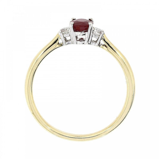 18ct Y Gold Oval Ruby & Diamond Ring Size M 1/2