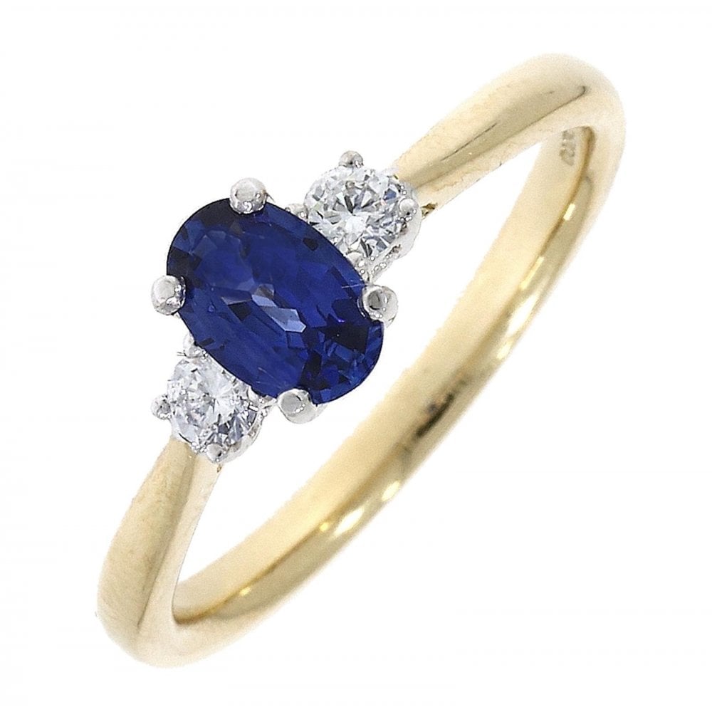 18ct Y Gold Oval Sapphire & Diamond Ring Size N