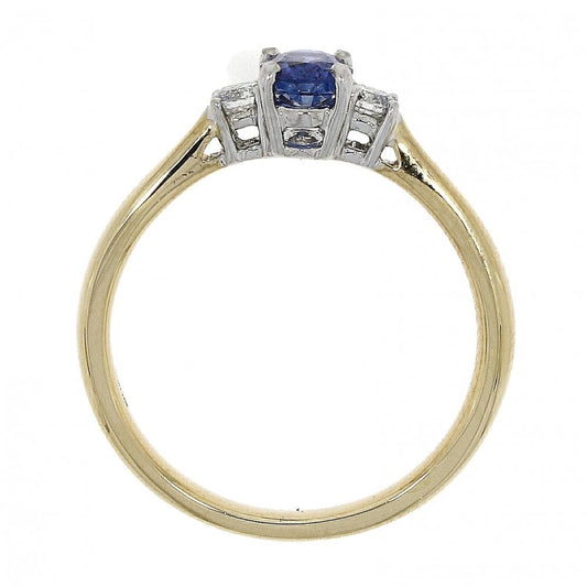 18ct Y Gold Oval Sapphire & Diamond Ring Size N