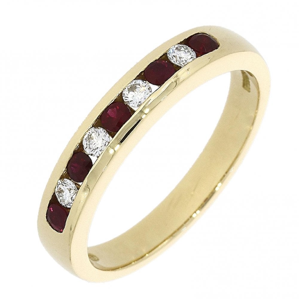 18ct Y Gold Ruby & Diamond Et Ring Size L
