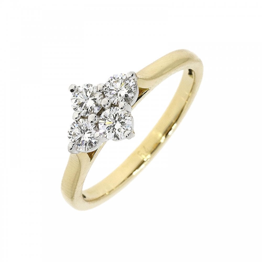 18ct Y/W Gold 4 Stone Diamond 0.55ct Cluster Ring