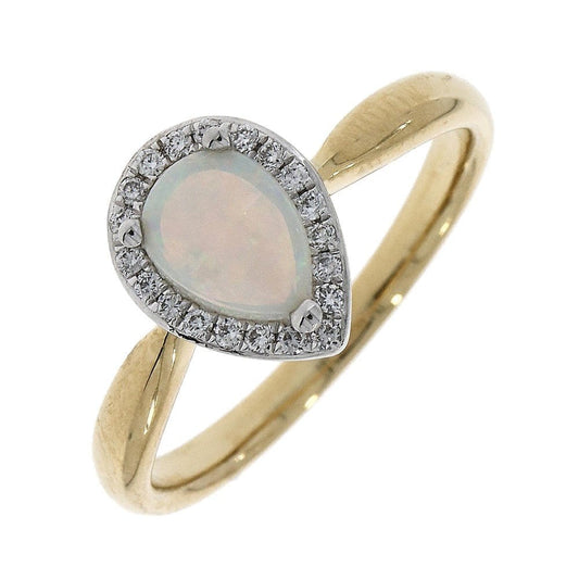 18ct Y/W Gold Pear Cut Opal & Diamond Cluster Ring