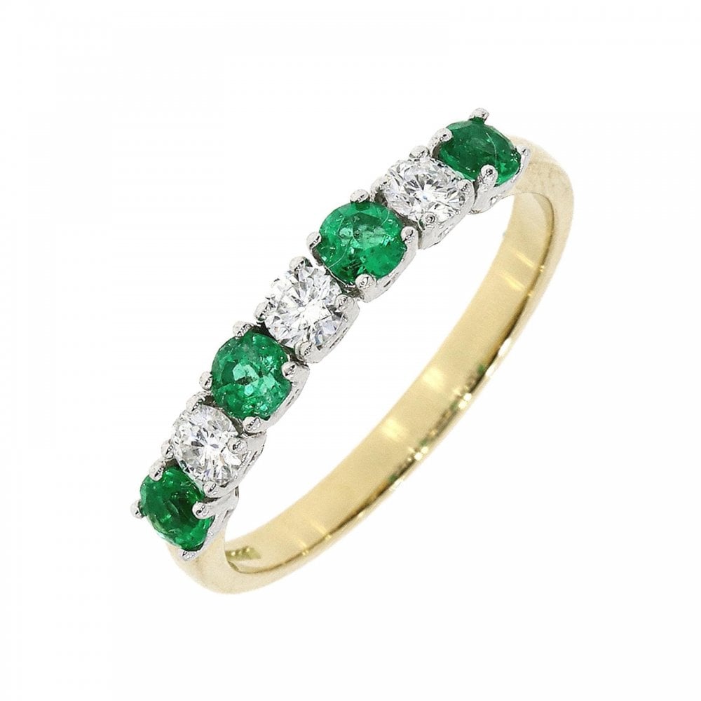 18ct Yellow Gold Emerald & Diamond 7 Stone Et Ring