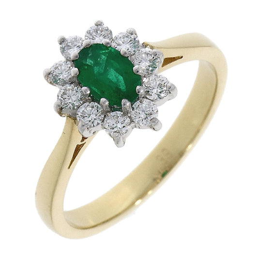 18ct Yellow Gold Emerald & Diamond Cluster Ring
