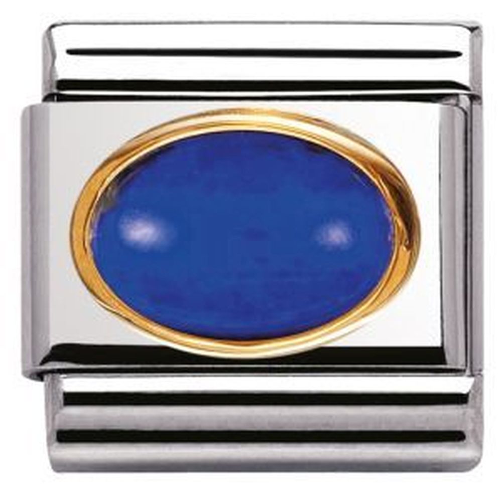 Composable Oval Blue Lapis Stone with Gold Rim Charm