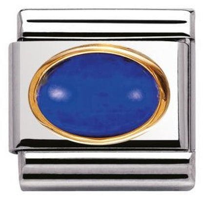 Composable Oval Blue Lapis Stone with Gold Rim Charm