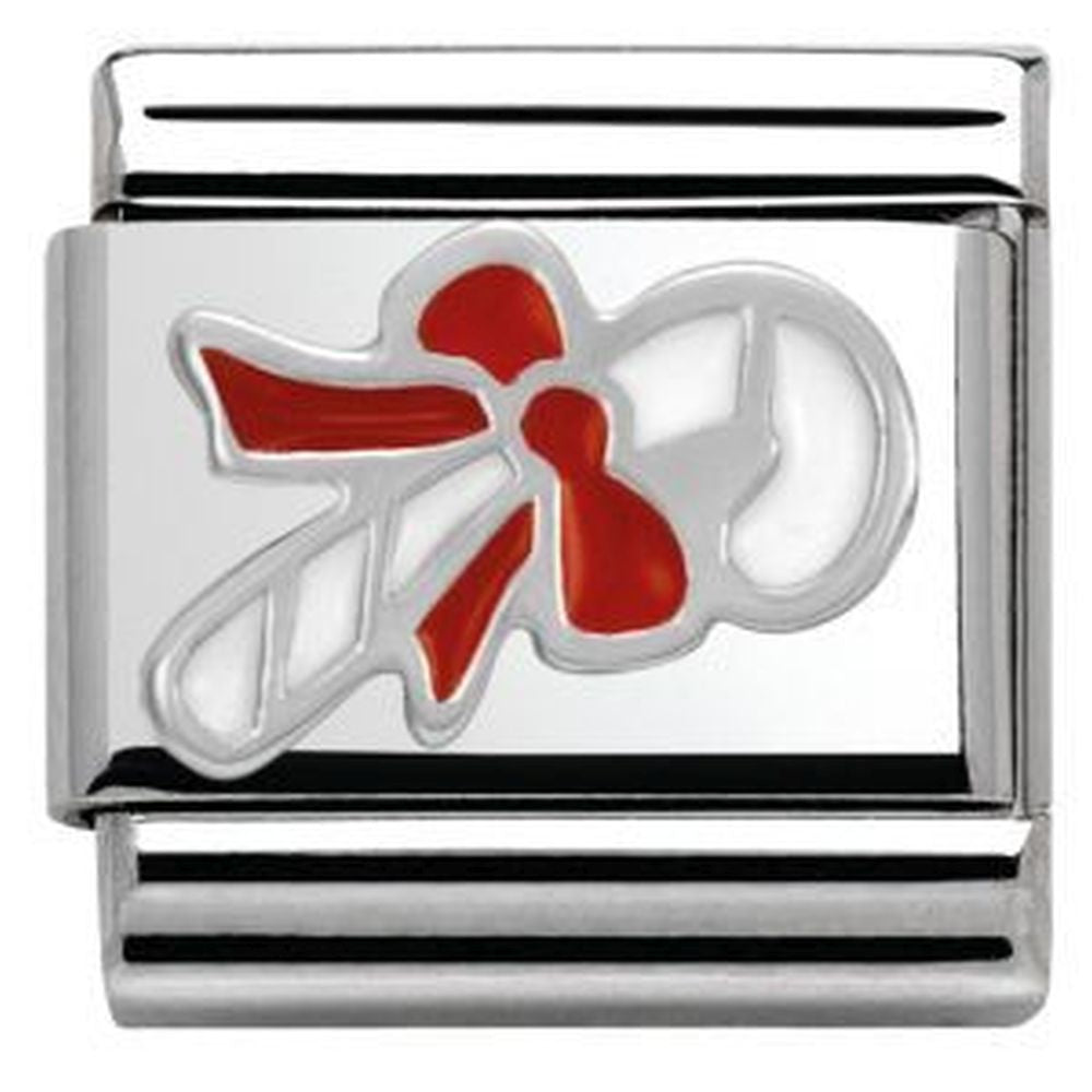 Composable Enamel White and Red Candy Cane Charm