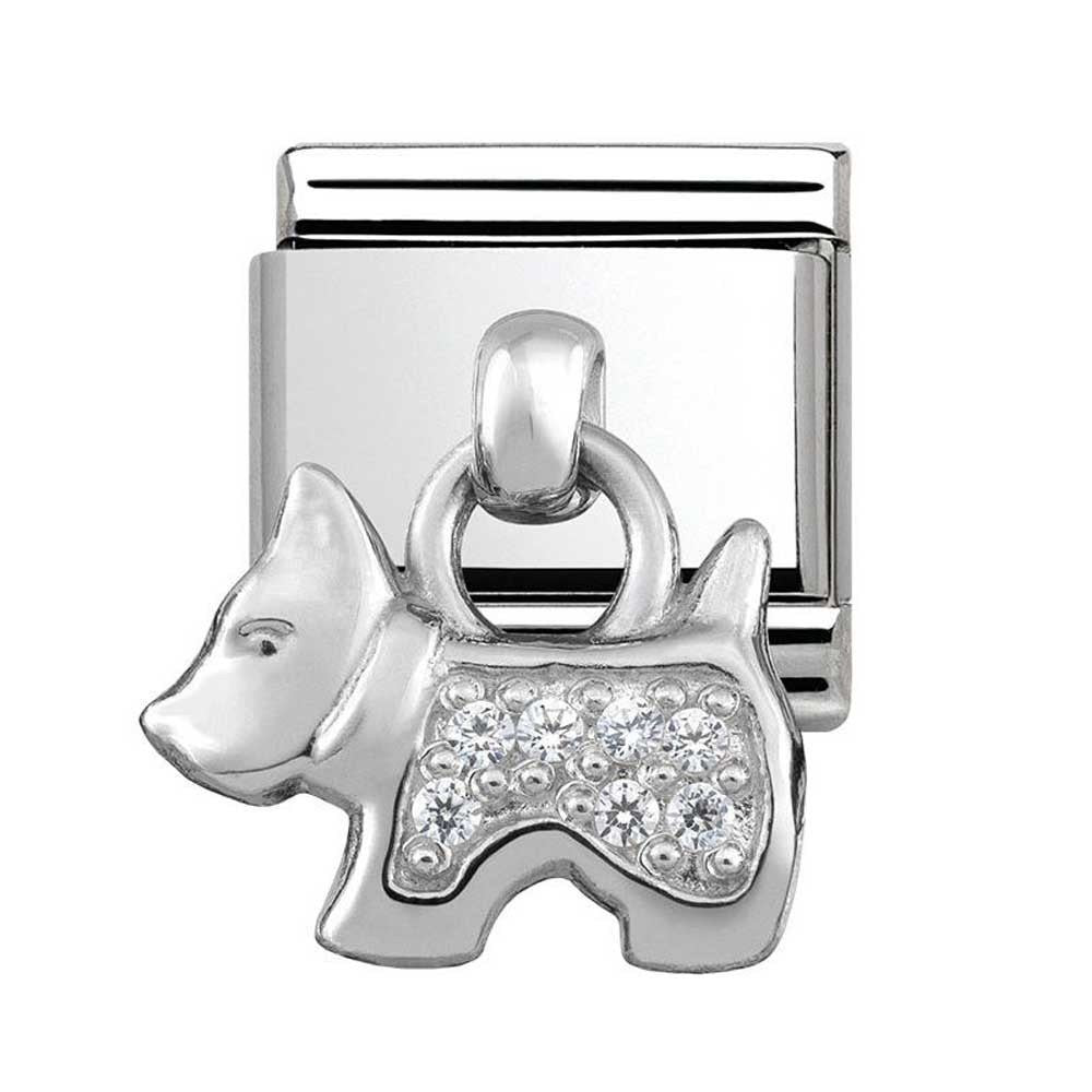 Classsic Composable Silver CZ Hanging Dog Charm
