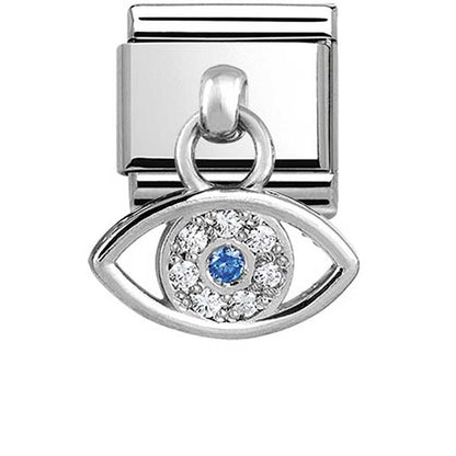 Classic Composable Silver Greek Eye with CZ Dangle Charm