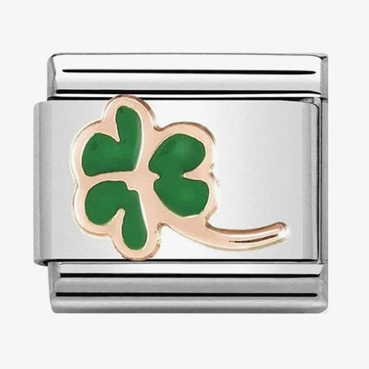 Classic Composable Rose Gold Green Enamel Four Leaf Clover Charm