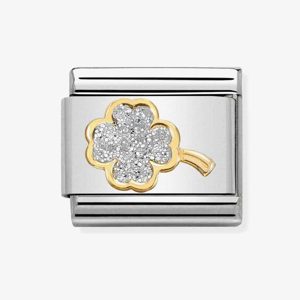 Classic Composable Silver Glitter 4-leaf Clover Link