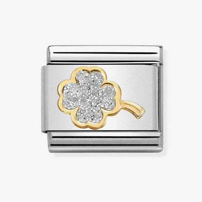 Classic Composable Silver Glitter 4-leaf Clover Link