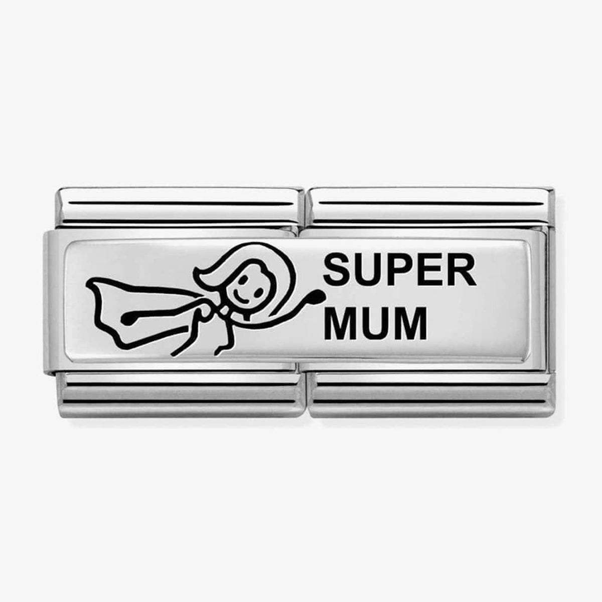 Classic Engraved 'Super Mum' Double Charm