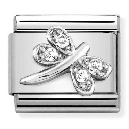 Composable Silver White CZ Dragonfly Charm