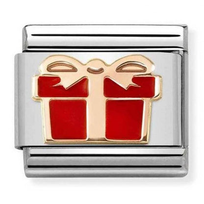 Composable Red Enamel and Rose Gold Gift Box Charm