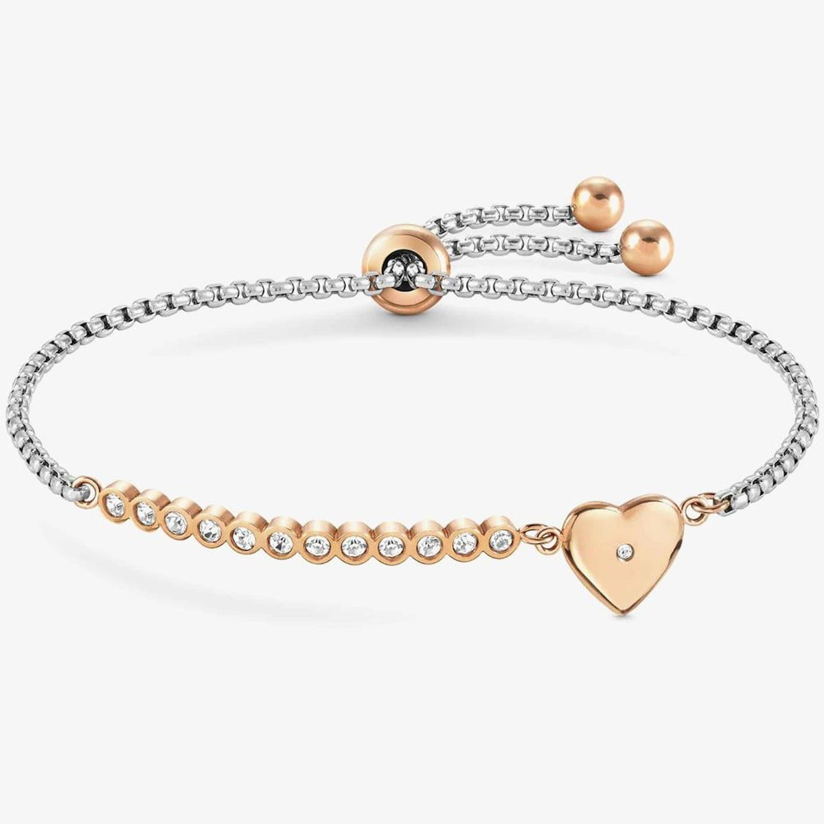 Milleluci Two-Tone Cubic Zirconia Heart Toggle Bracelet