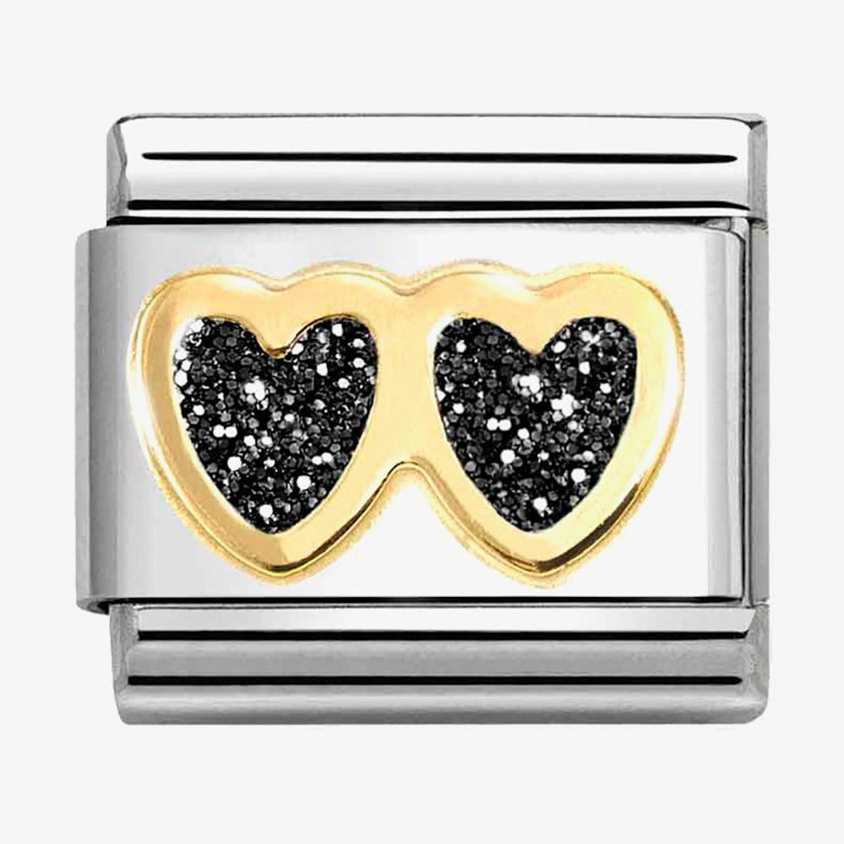 CLASSIC Double Black Glitter Hearts Charm