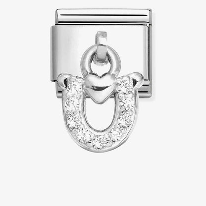 Classic Composable Silver CZ Horse Shoe with Heart Dangle Charm