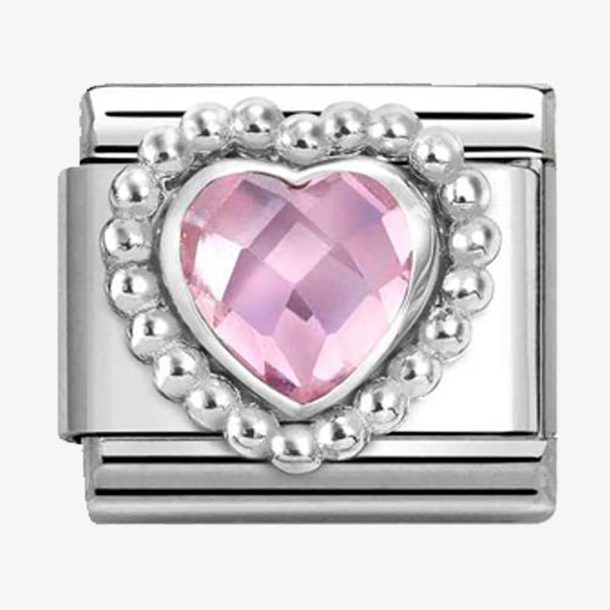 CLASSIC Silvershine Pink Cubic Zirconia Heart Beaded Setting Charm