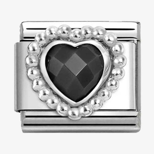 CLASSIC Silvershine Black Cubic Zirconia Heart Beaded Setting Charm