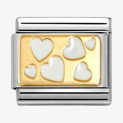 Composable White scattered hearts on gold charm