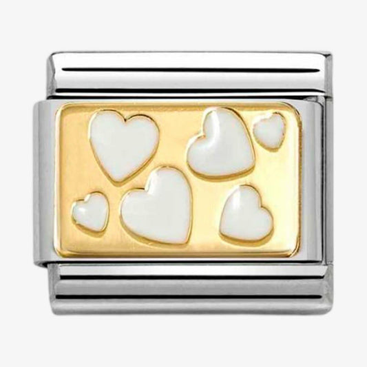 Composable White scattered hearts on gold charm