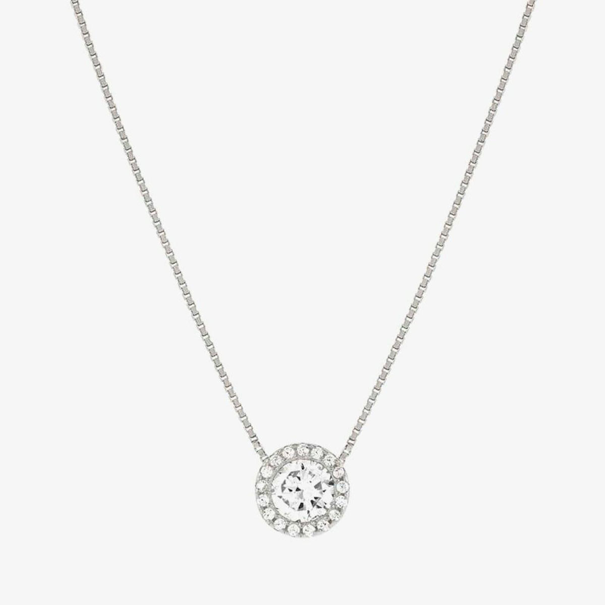 Seidivina White Rhodium Cubic Zirconia Round Cluster Pendant Necklace