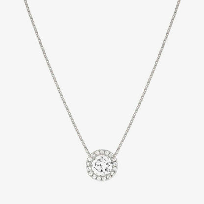 Seidivina White Rhodium Cubic Zirconia Round Cluster Pendant Necklace