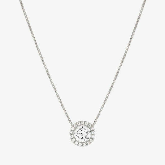 Seidivina White Rhodium Cubic Zirconia Round Cluster Pendant Necklace